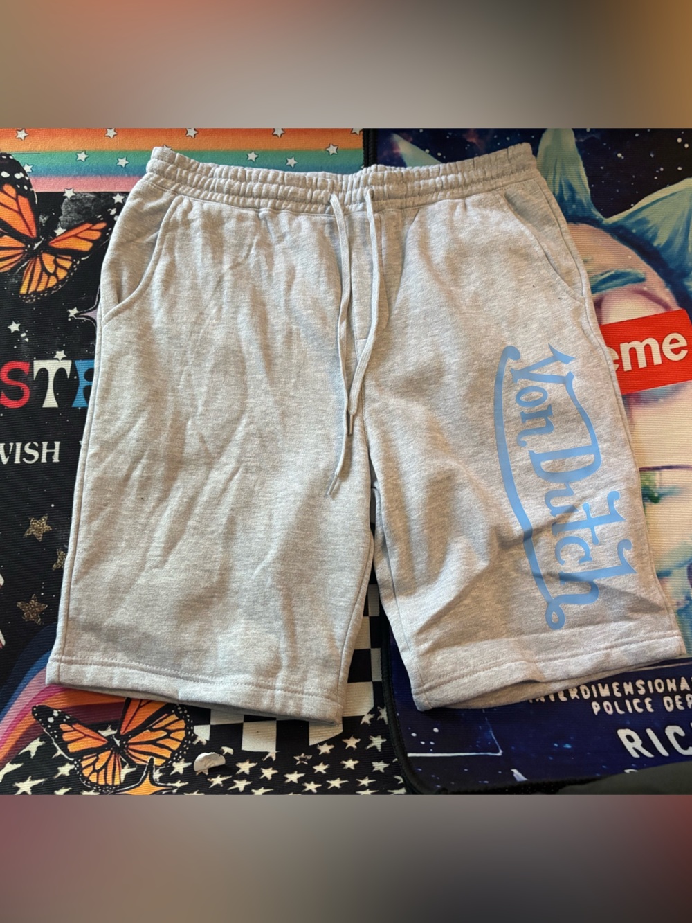 Von Dutch Gray Sweatshorts with Light Blue Logo